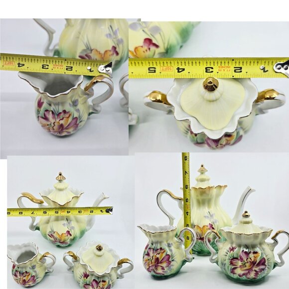 1890s Nippon Yellow floral Teapot Creamer Sugar Set Tea Set - Picture 4 of 7